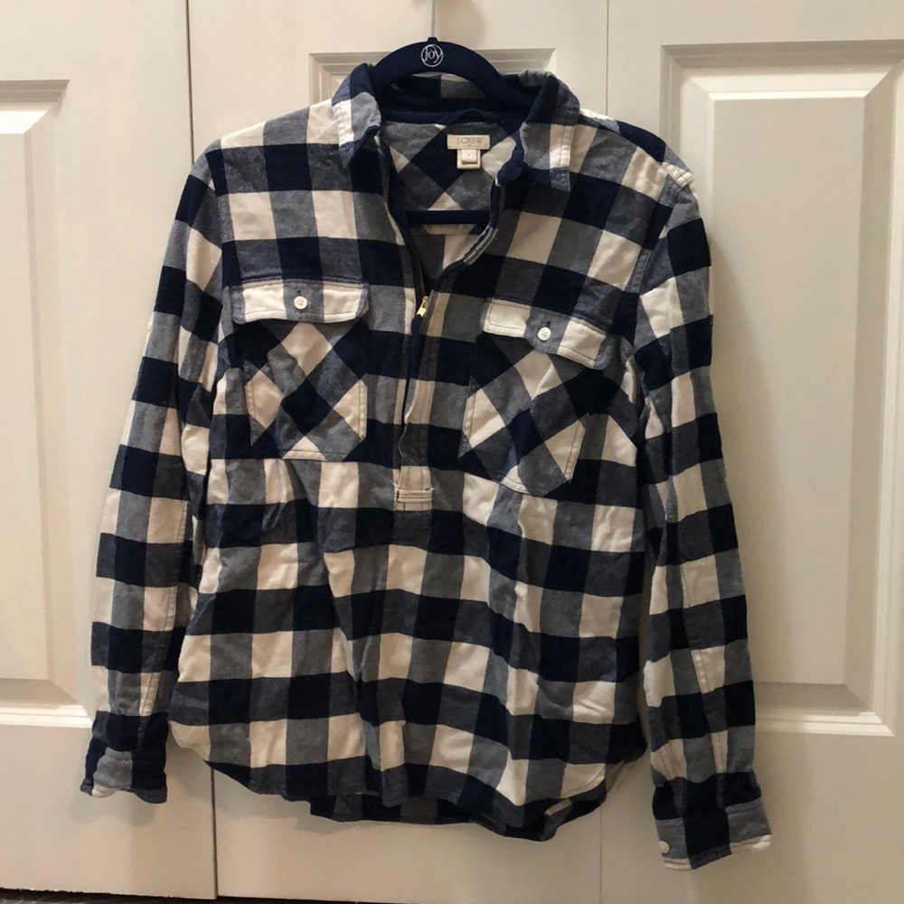 J. Crew Navy Buffalo Check Quarter Zip Flannel